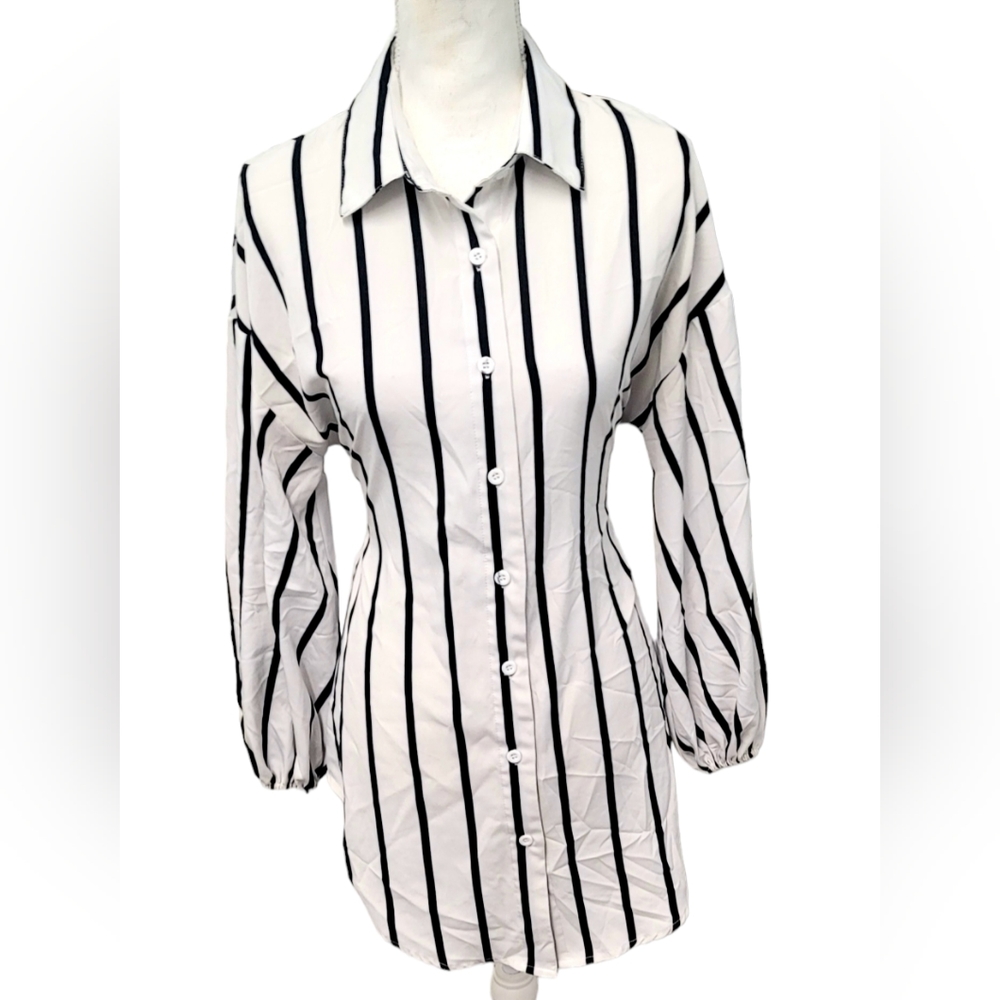 Candy | Long Sleeve Button Up Shirt/Dress /w Collar, Adjustable Fit Tie In Back